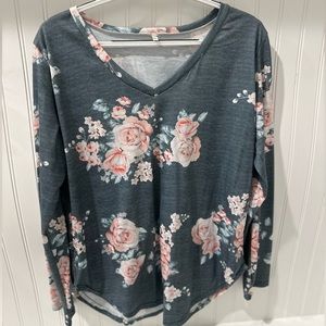 Washed green peachy floral top